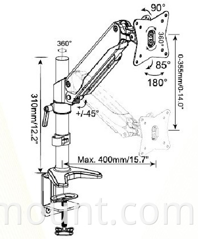 111D gas strut mount line drawing